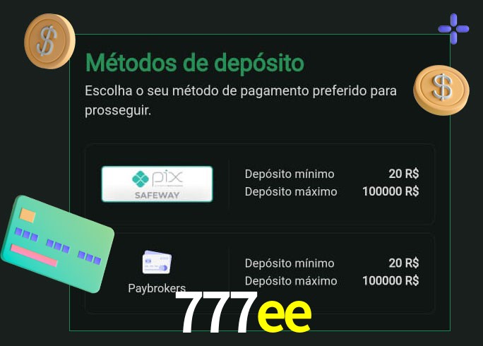 O cassino 777ee oferece uma grande variedade de métodos de pagamento